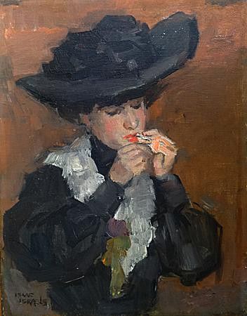 Isaac Israels (1865-1934), Woman with cigarette, Oil paint on canvas, 36,5 x 28,5 cm. Signed Ca. 1910.