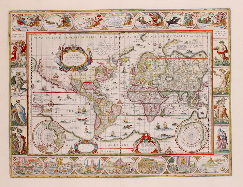 Antiek kopen, een 'originele' antieke wereldkaart, Johannes Blaeu, 1606   
