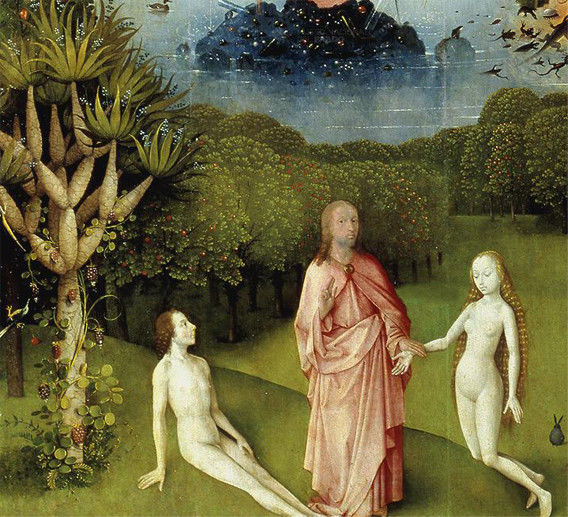 Male nude and nude woman in the Middle Ages a of Fragment of Tuin der lusten, Jheronimus Bosch, Prado 1480 -1490
