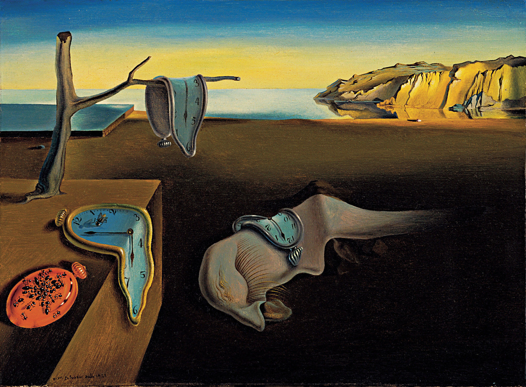 Surrealism; Salvador Dali, The Perseverance of Memory, 1931 with the typical 'melting timepieces' 