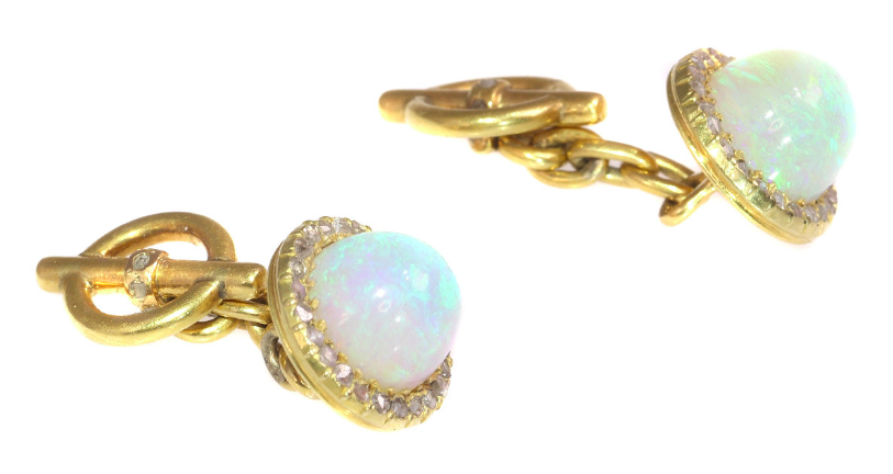 Before buying jewellery or jewels, late Victorian cufflinks 18k gold diamond and opals, 1900