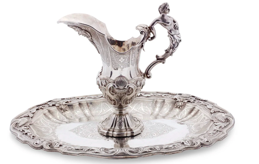 Buying antique, antique Portuguese Colonial silver jug and bowl from 1780  