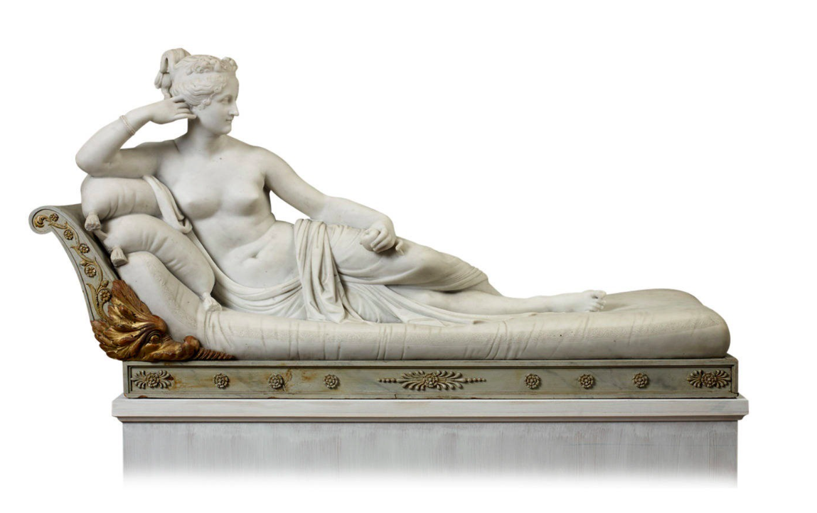 Neoclassical sculpture by Antonio Canova, 'Paolina Borghese as Venus' (Venus Victrix), 1804-08, marble, Galleria Borghese, Rome