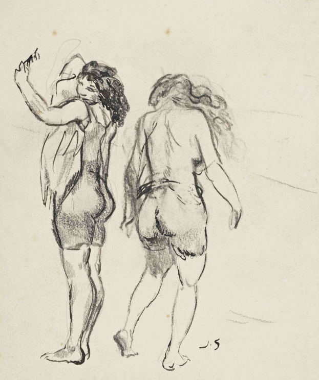 Een schets van Jan Sluijters ' Twee baders op het strand 1900-1940