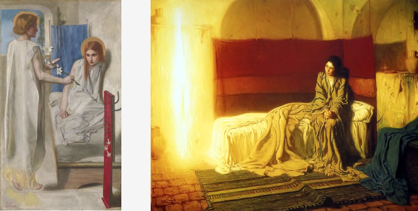 L: Dante Gabriel Rossetti’s Ecce Ancilla Domini! (Behold the Handmaid of the Lord, 1850) R: Henry Ossawa Tanner, The Annunciation (1898)