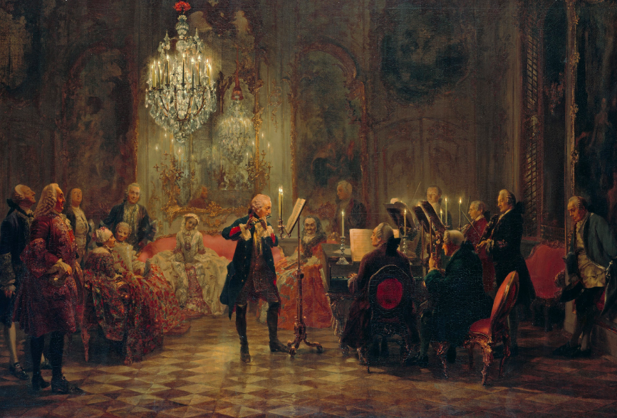 Een barokmuziekspel in een typische baroksetting