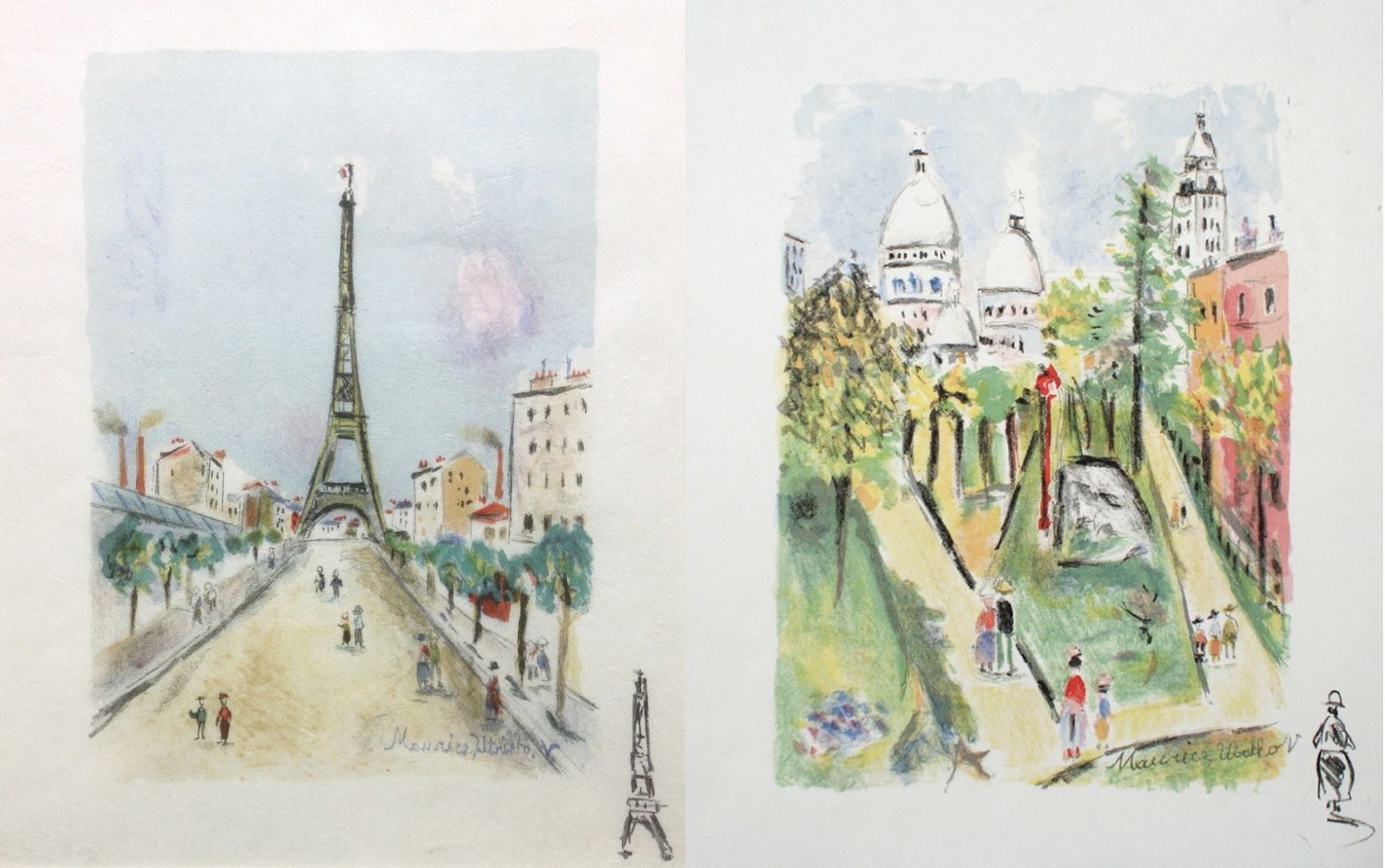 ‘La Tour Eiffel’ (1955) (left) and ‘Le Sacre Coeur’ (1955) (right) – Maurice Utrillo