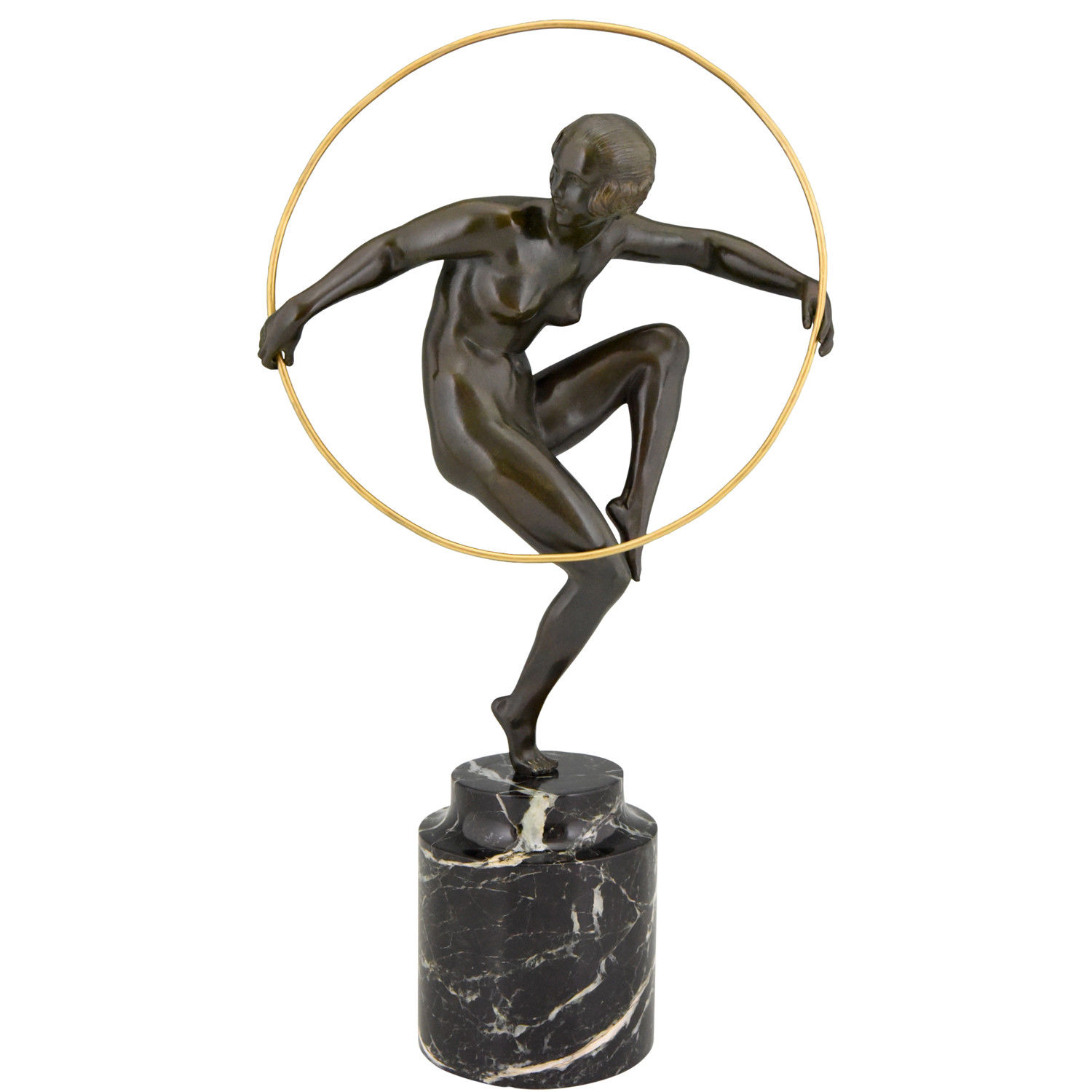 Art Deco sculpure 'Nude Hoop Dancer' by Andre Marcel Bouraine (Briand), c.a. 1925, by gallery 'Het Ware Huis'