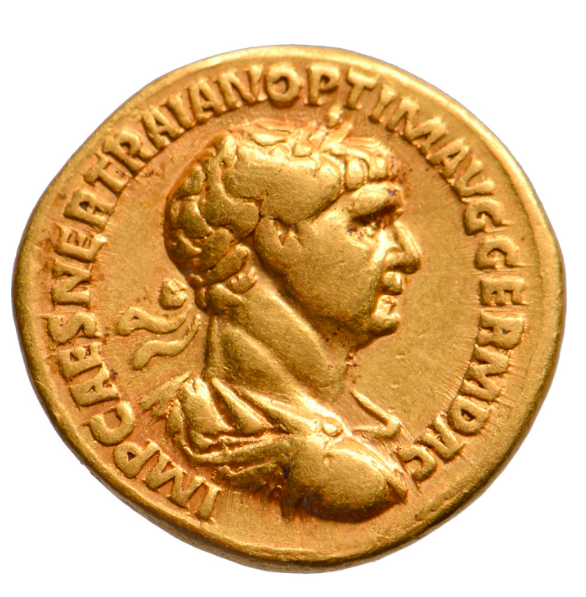 Antiek kopen, een munt uit de 'antieke' oudheid AV Aureus Trajan, 98 - 117  