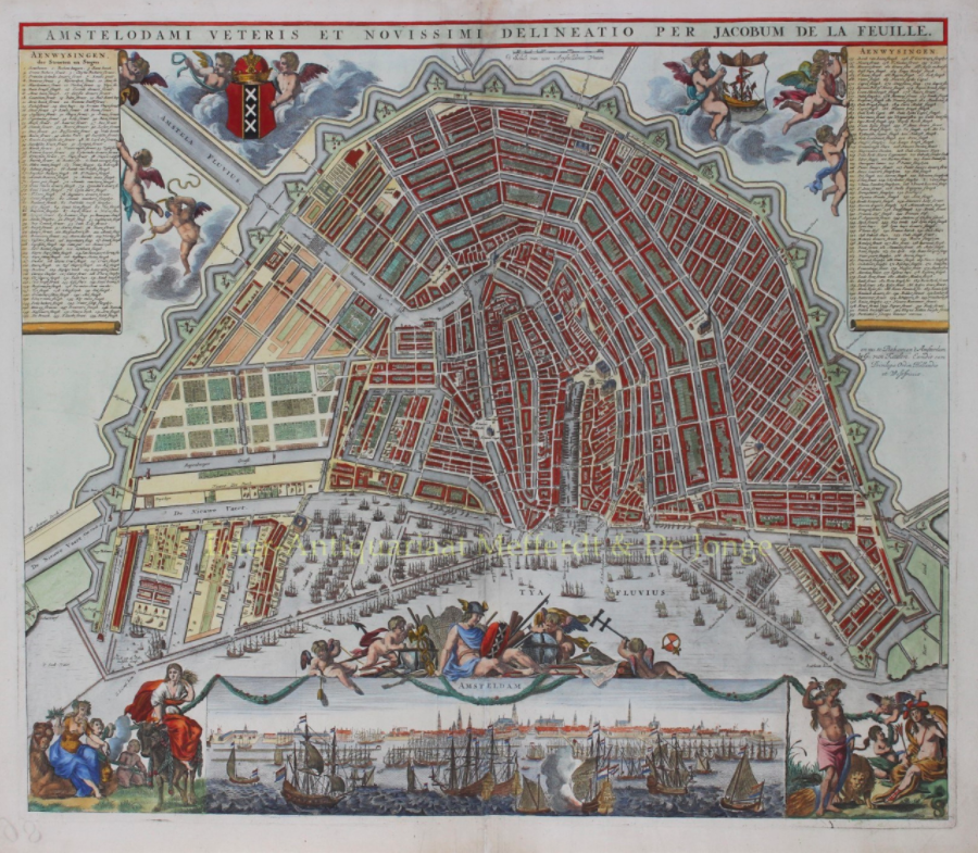Kaart van Amsterdam 1725 door Gerard van Keulen