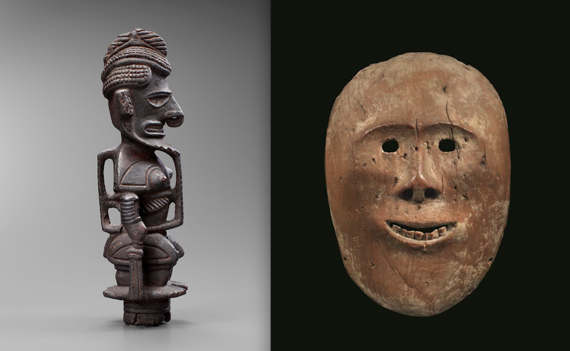 Standing Statue, Black Uli and Mask representing an ancestral spirit