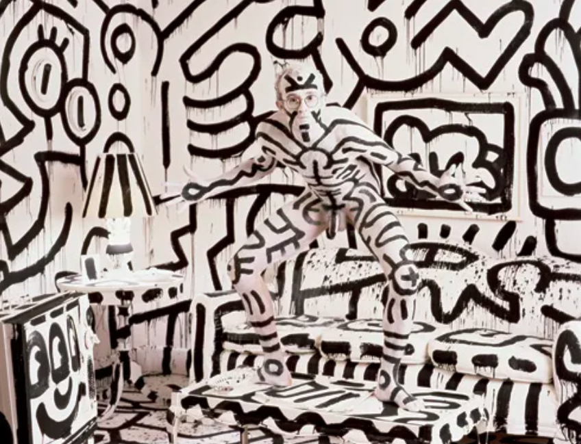 Street art van street artist Keith Haring in zijn typische stijl  