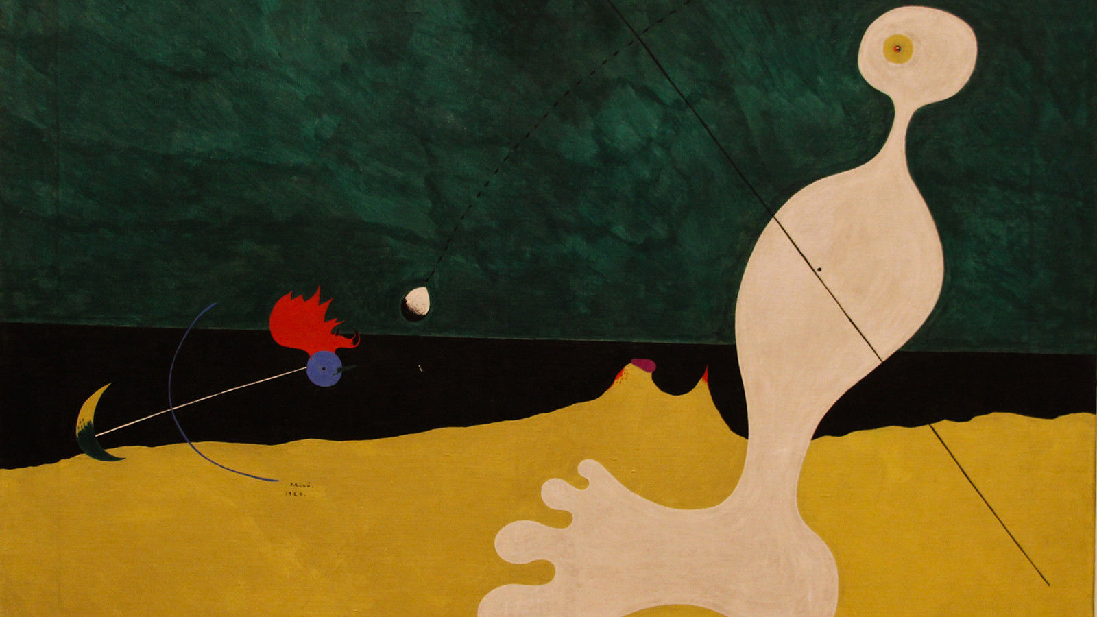 Abstract surrealistisch schilderij van Joan Miró, 'Person Throwing a Stone at a Bird', 1926 by Joan Miro